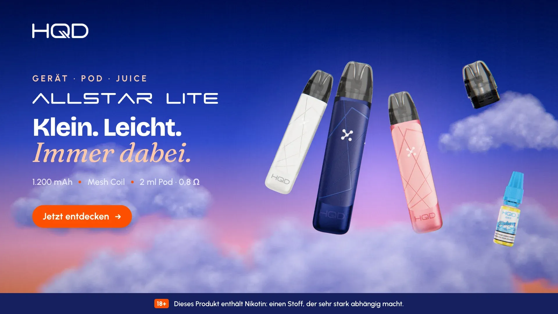 ALLSTAR LITE, design two: the same sky at blue hour, “Klein. Leicht. Immer dabei.”