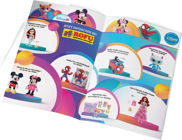 Booklet spread for ROFU with Mickey, Minnie and Spidey