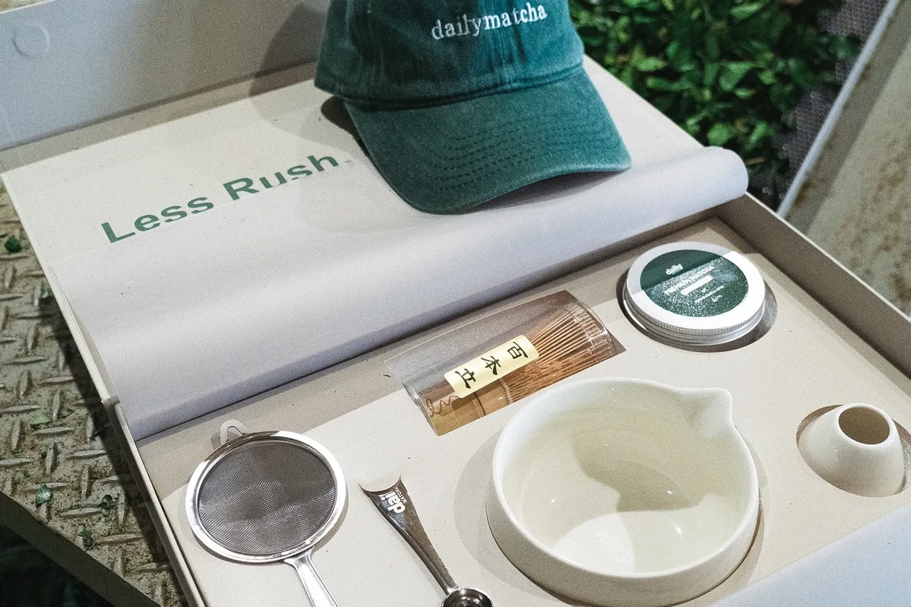 The Daily Matcha ceremonial set, cap and packaging