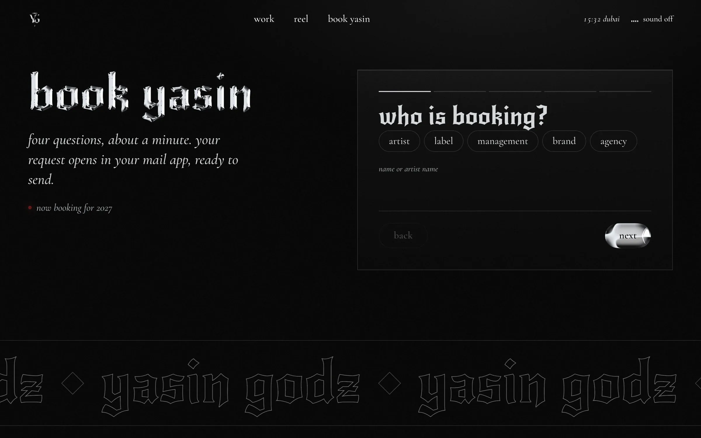Book Yasin: the first step of the five-step booking brief