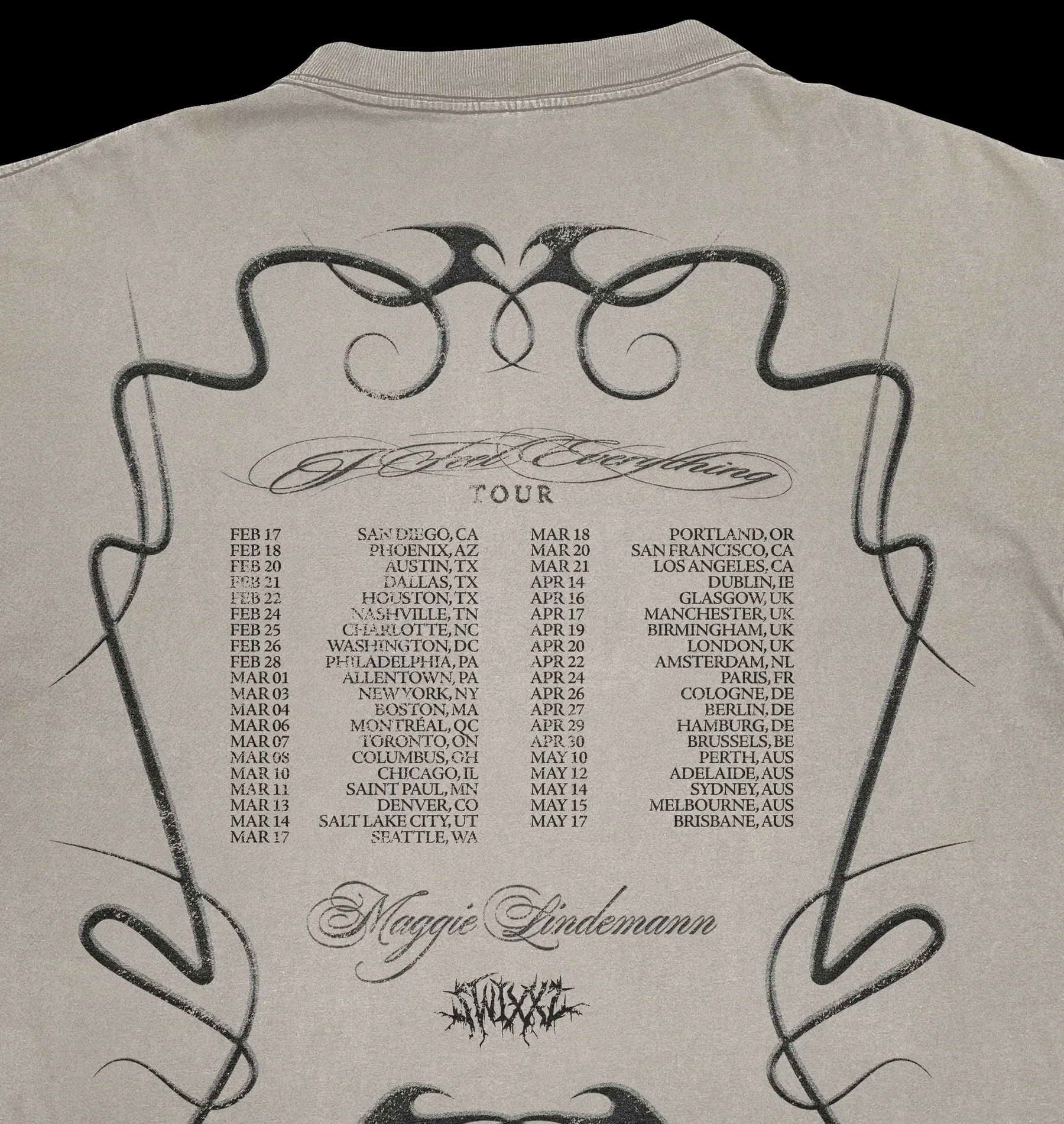 Back print: the routing inside a large chrome tribal frame