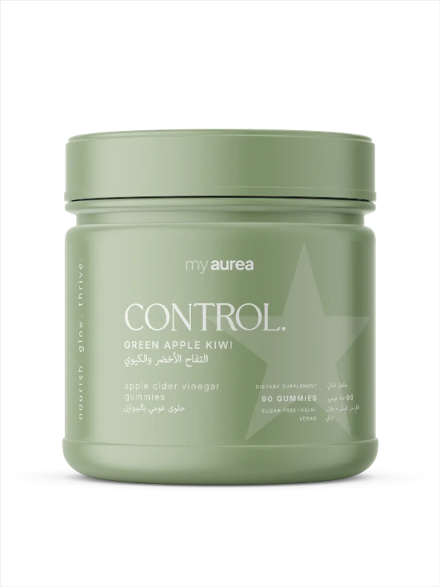 my control — a sage green jar of green apple kiwi gummies