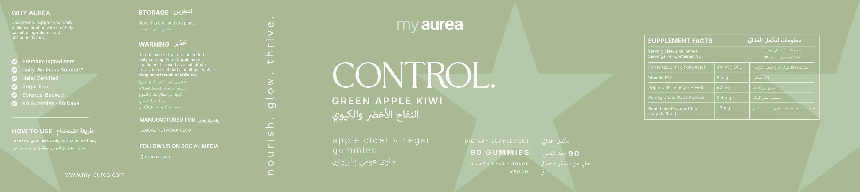 The my control label, flat: the full print strip in sage green