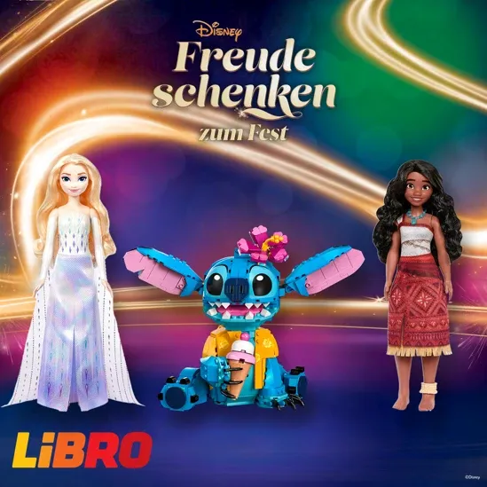 LIBRO social post with Elsa, Stitch and Moana dolls