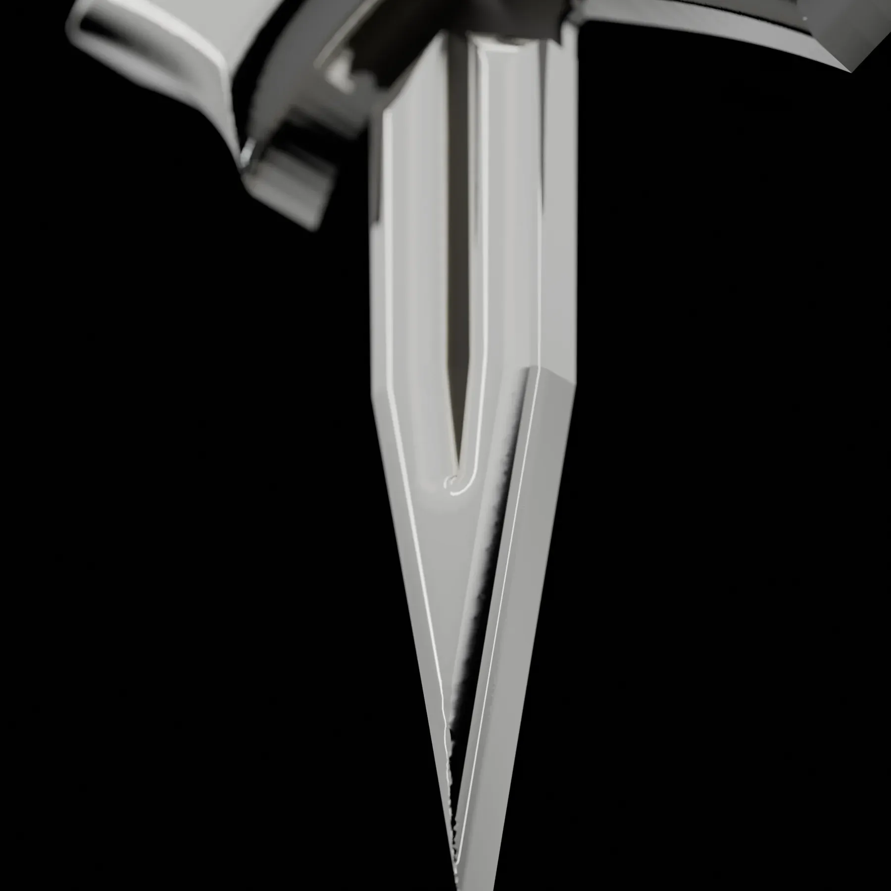 Macro render of the silver mark: The light runs down the fuller.