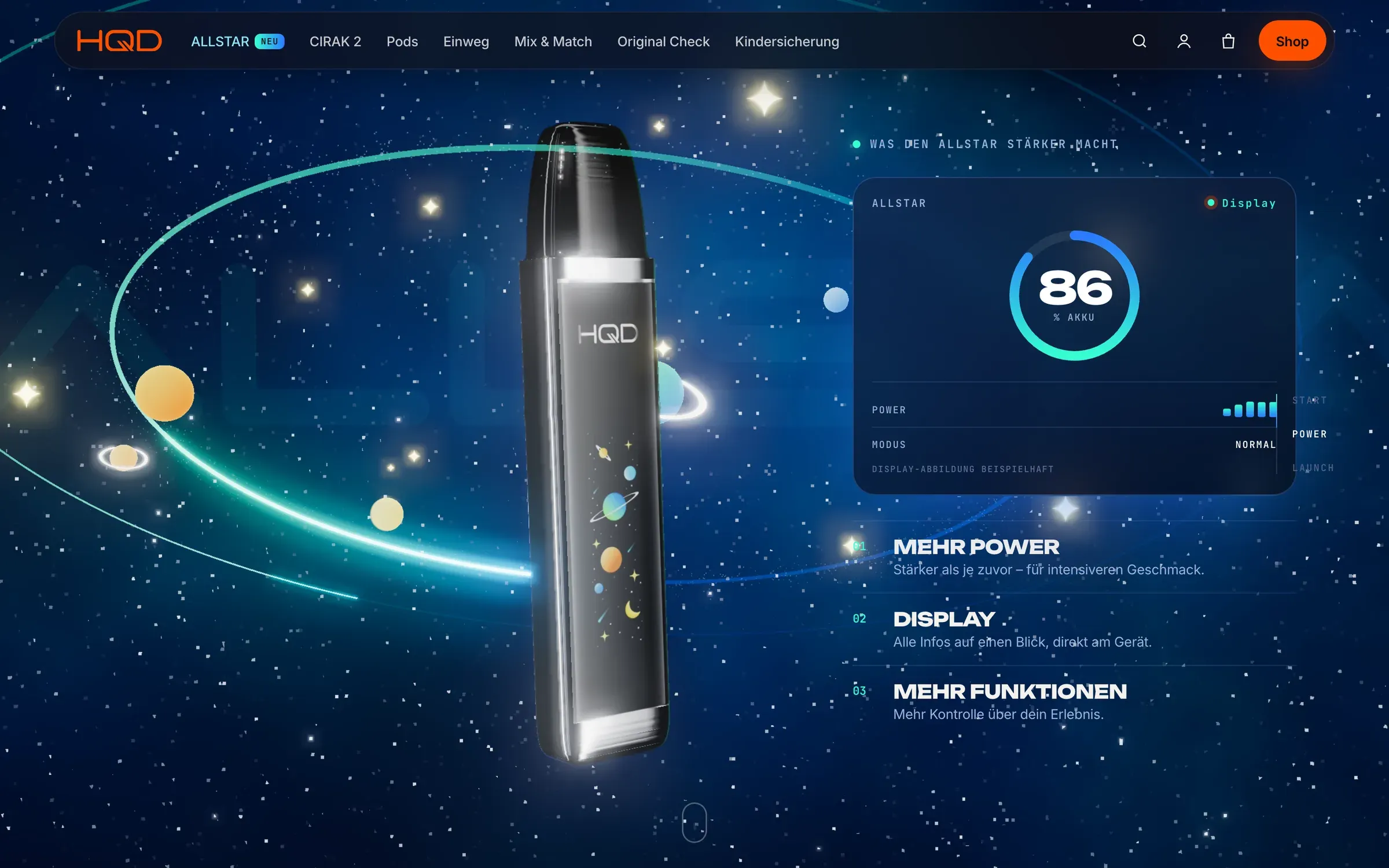 Launch sequence: the camera orbits the ALLSTAR, a glass display panel beside it