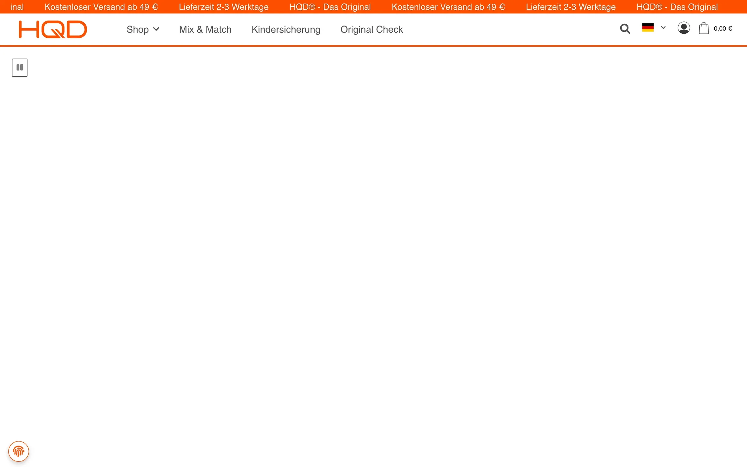 The old hqdeurope.com: a white first screen while the hero video is still loading