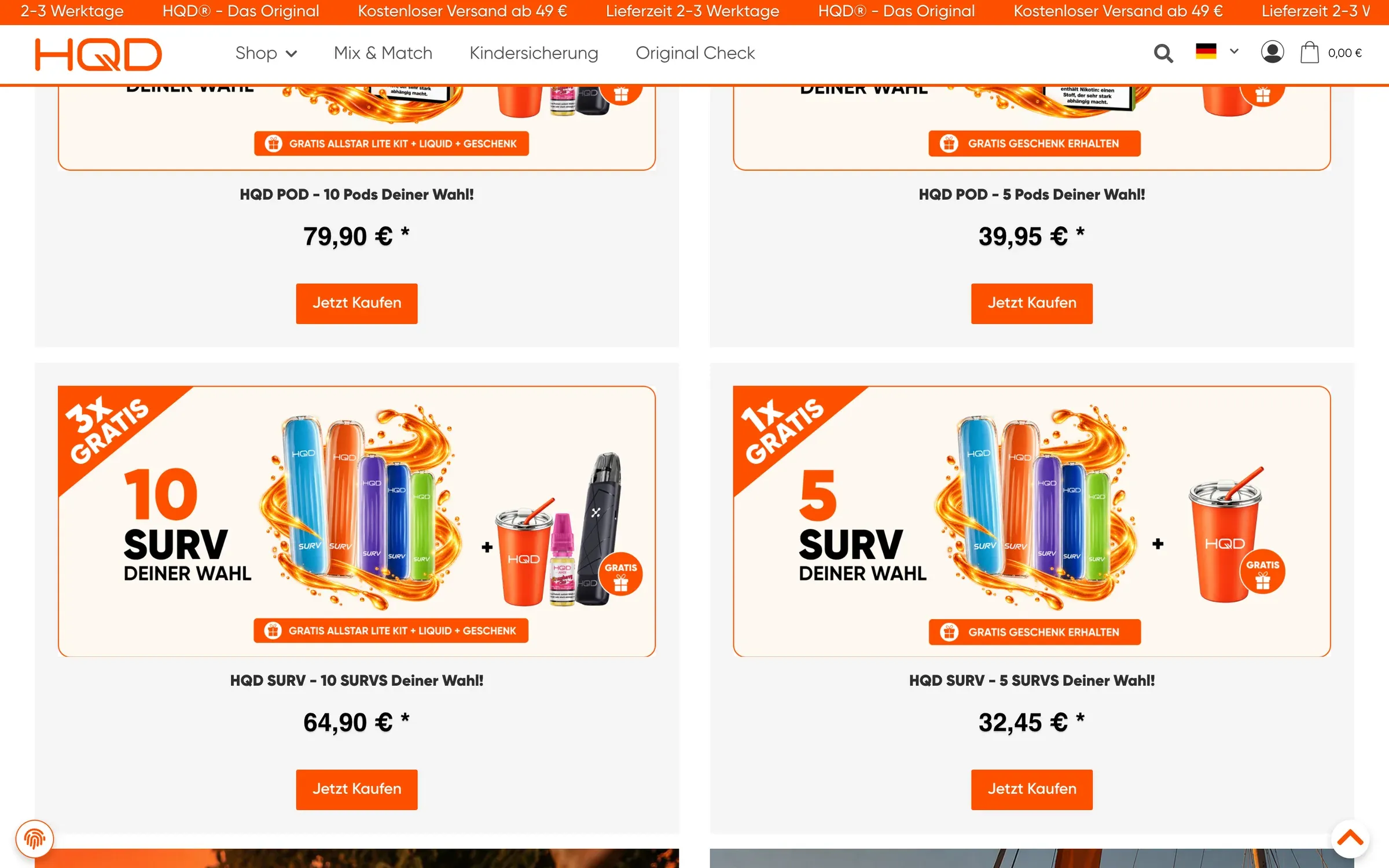 Old site: the Mix & Match banner in full orange, more bundle tiles