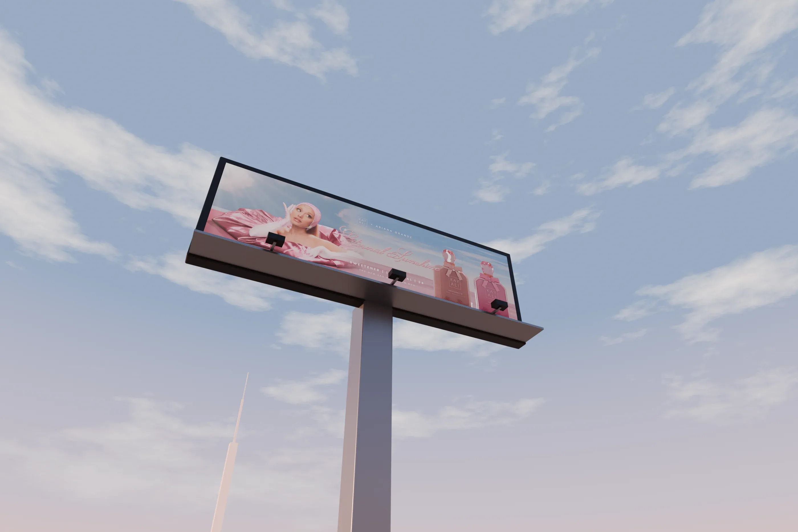Billboard mock-up against a dusk sky