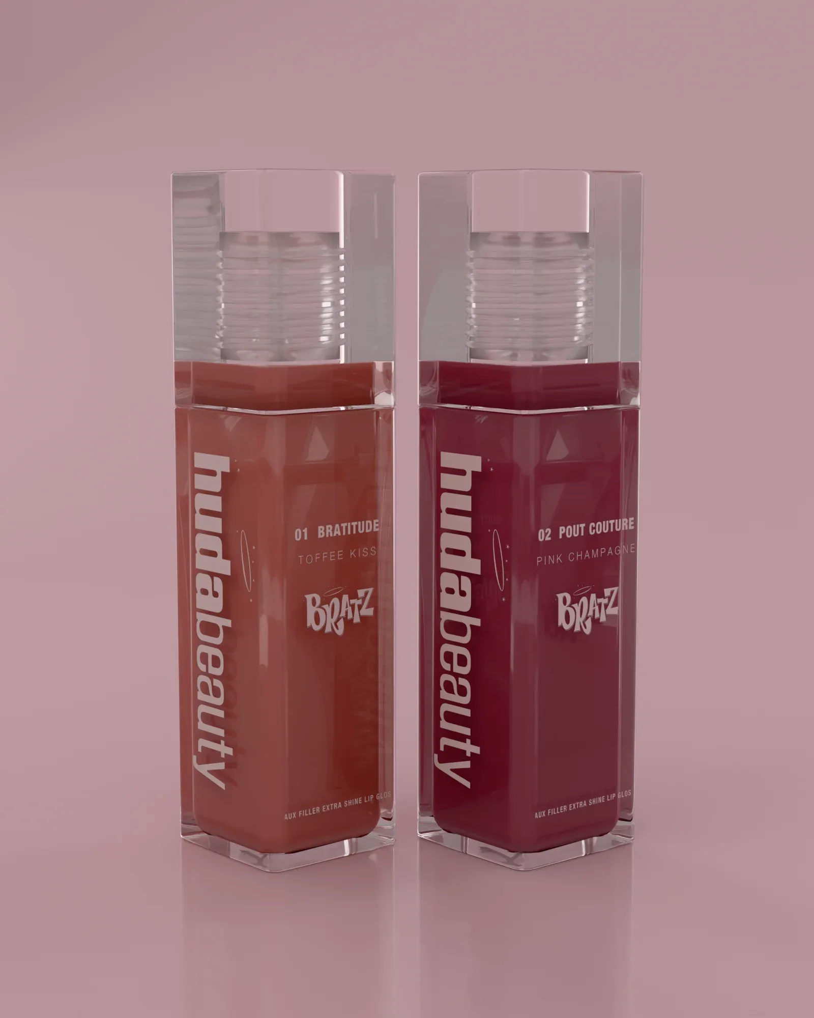 The two Faux Filler × Bratz glosses side by side