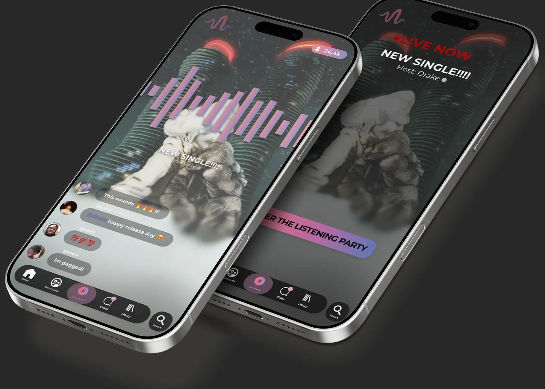 FREQ live listening party screens