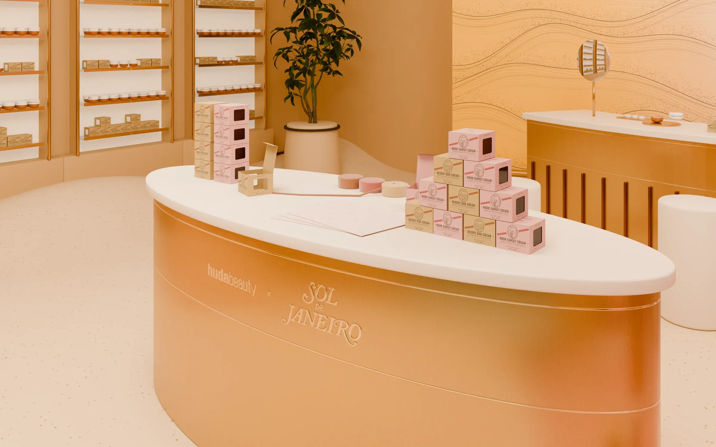 The gift bar with stacked cartons and tissue