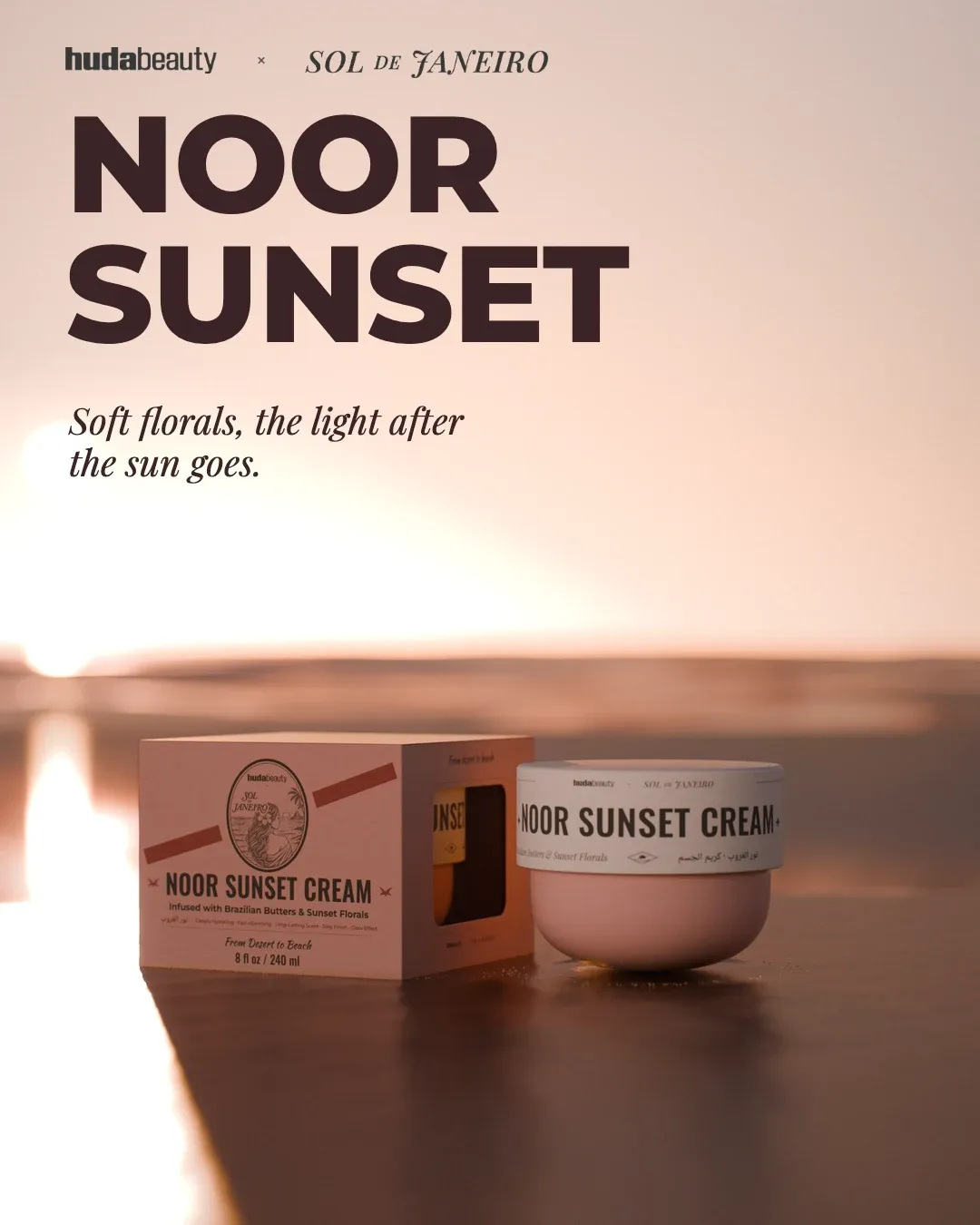 Noor Sunset post: the jar and its carton in the wet sand after sunset