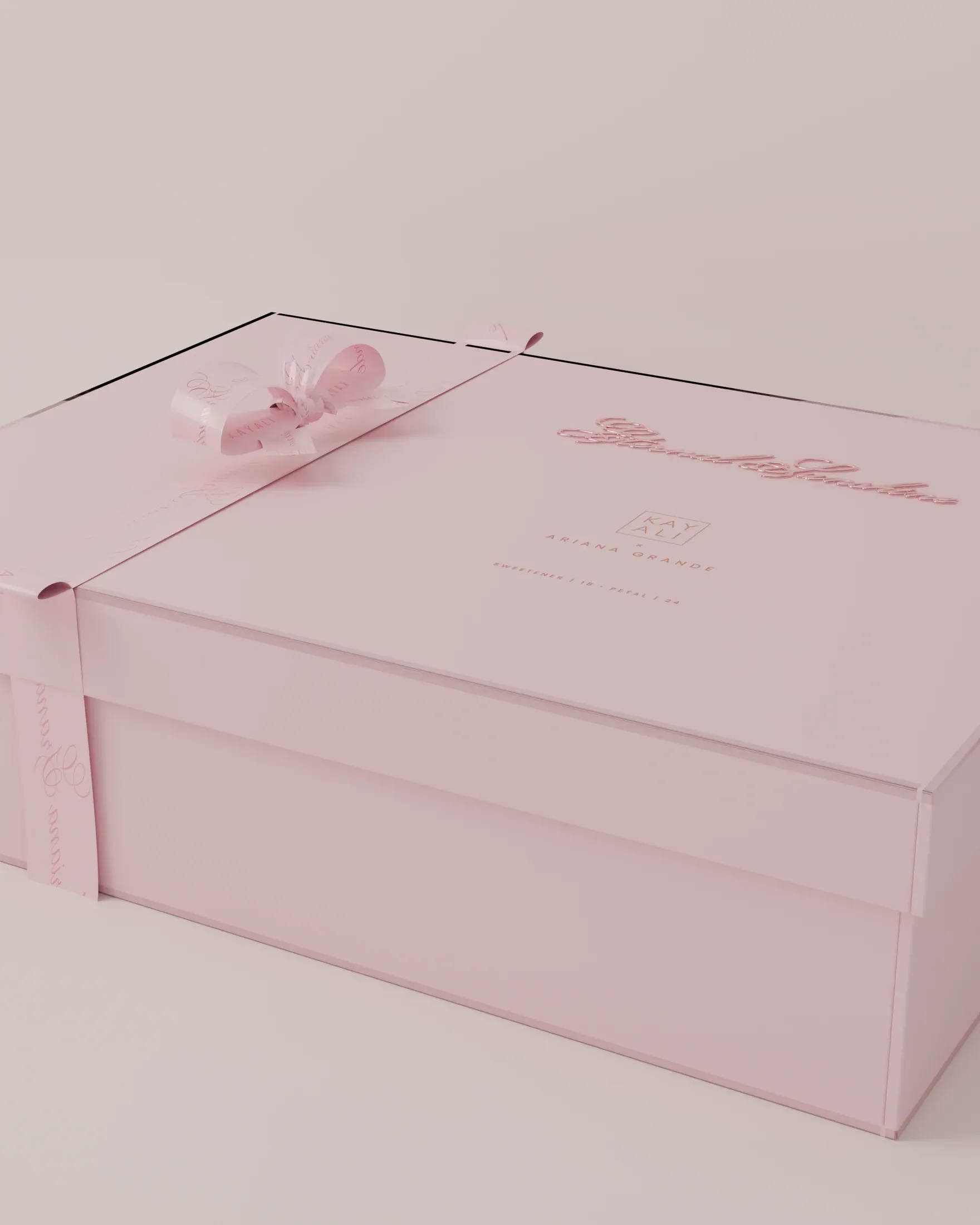 The PR box, closed, tied with a satin bow