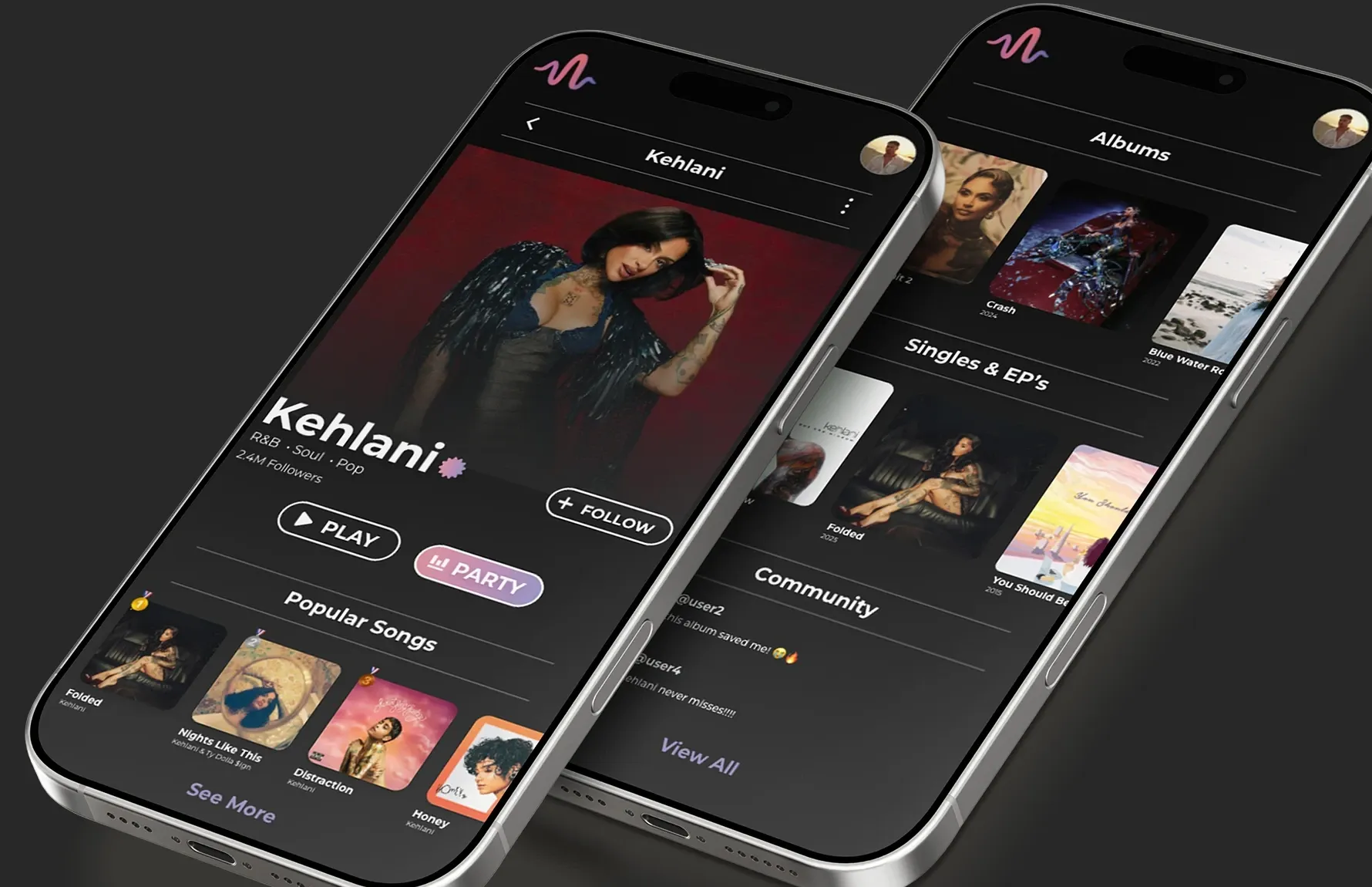 FREQ artist profile screens