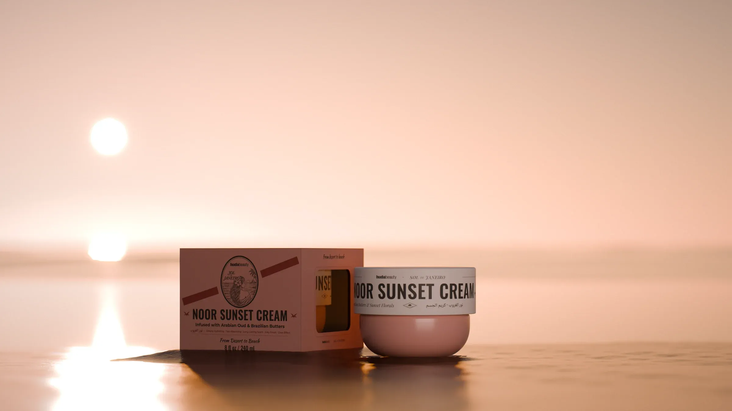 The beach end: Noor Sunset and its carton in the wet sand