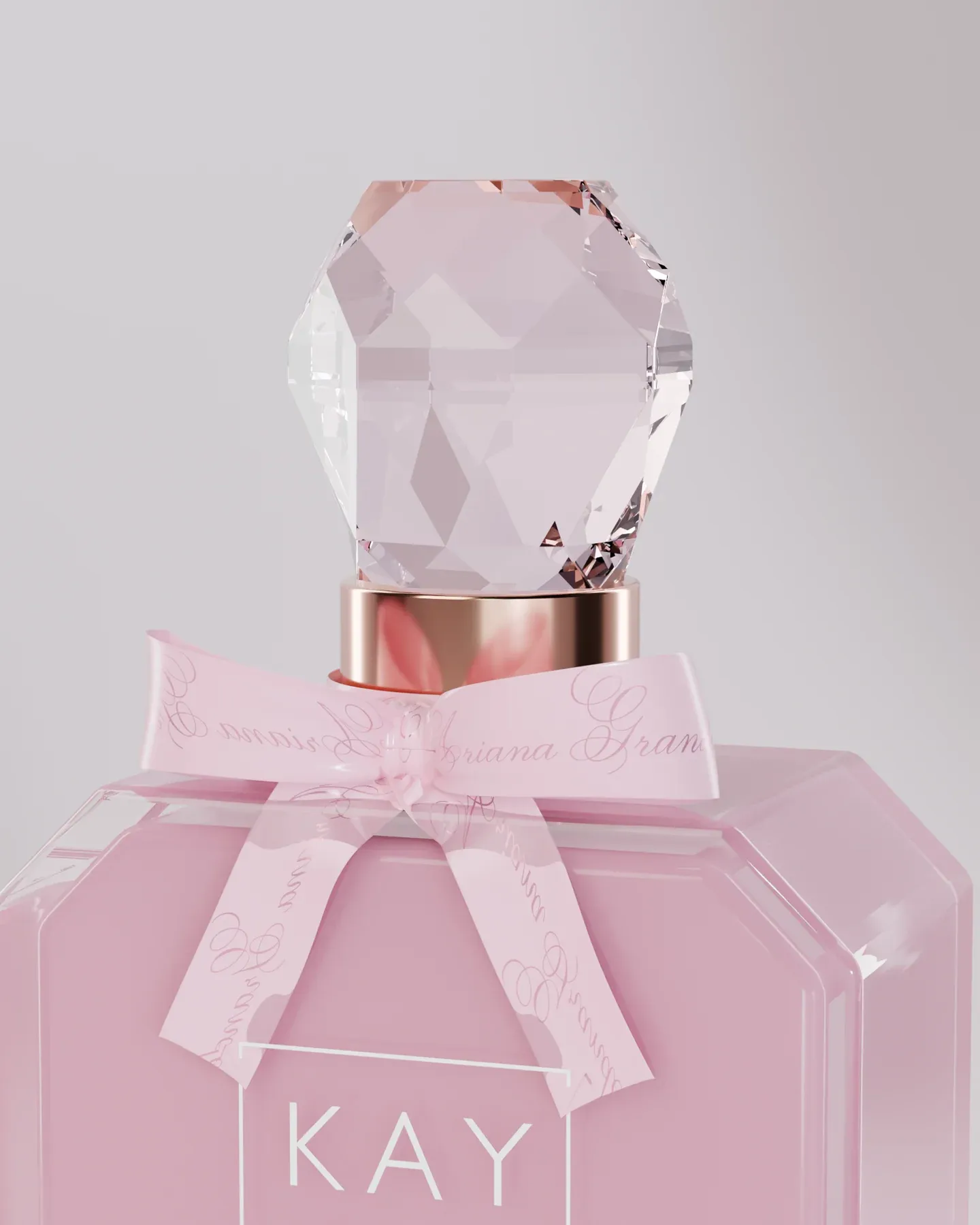 Macro of the crystal stopper and pink bow on the Petal flacon
