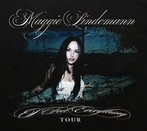 Front print: Maggie Lindemann in script over a blue-toned portrait, the tour lockup beneath