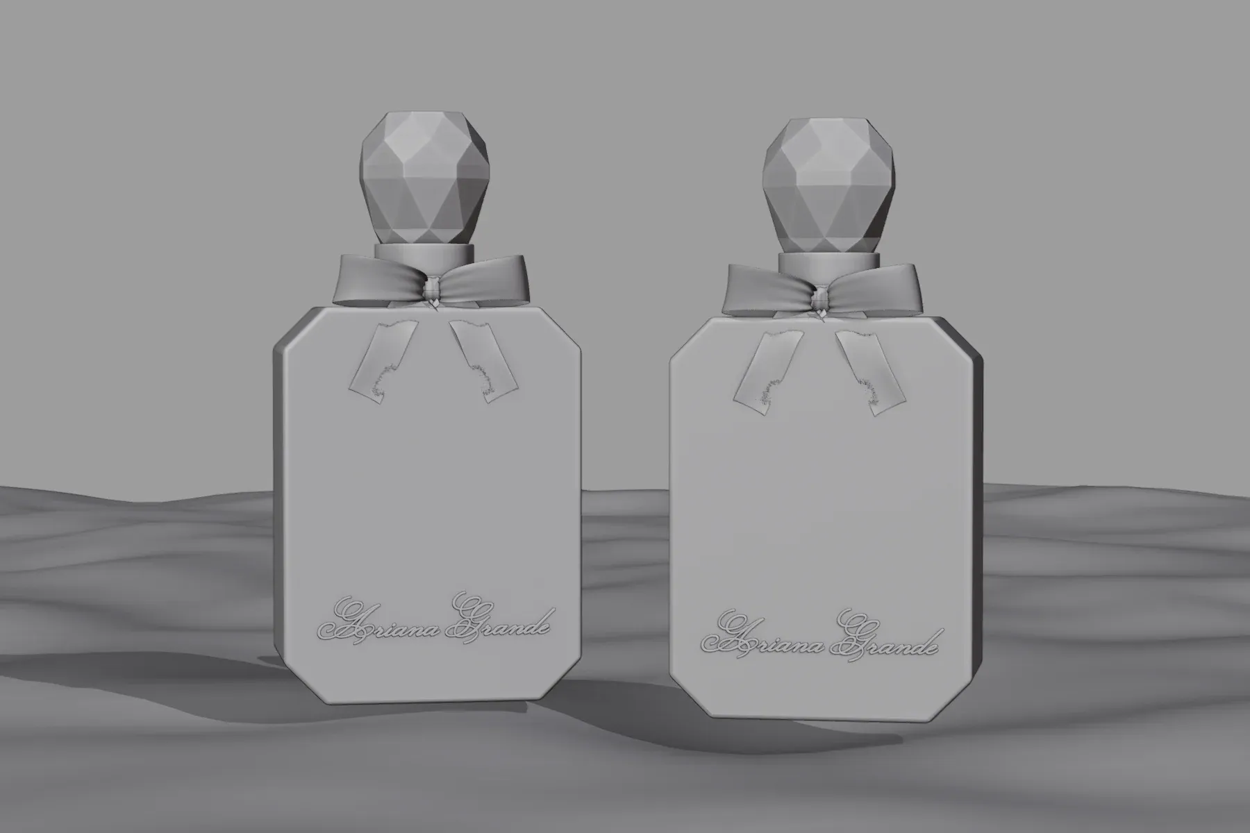 Blender clay render: the two flacons on the satin floor