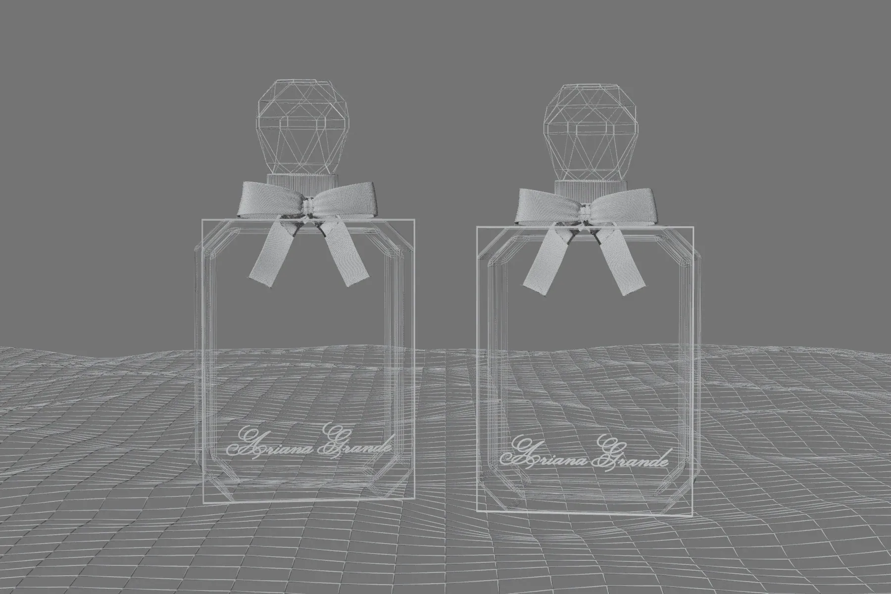 Blender wireframe: the two flacons on the satin floor
