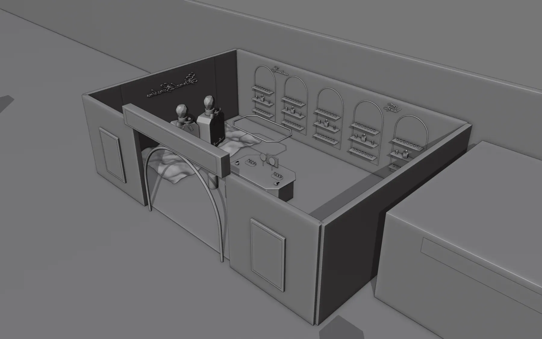 Blender clay render: the pop-up store from above