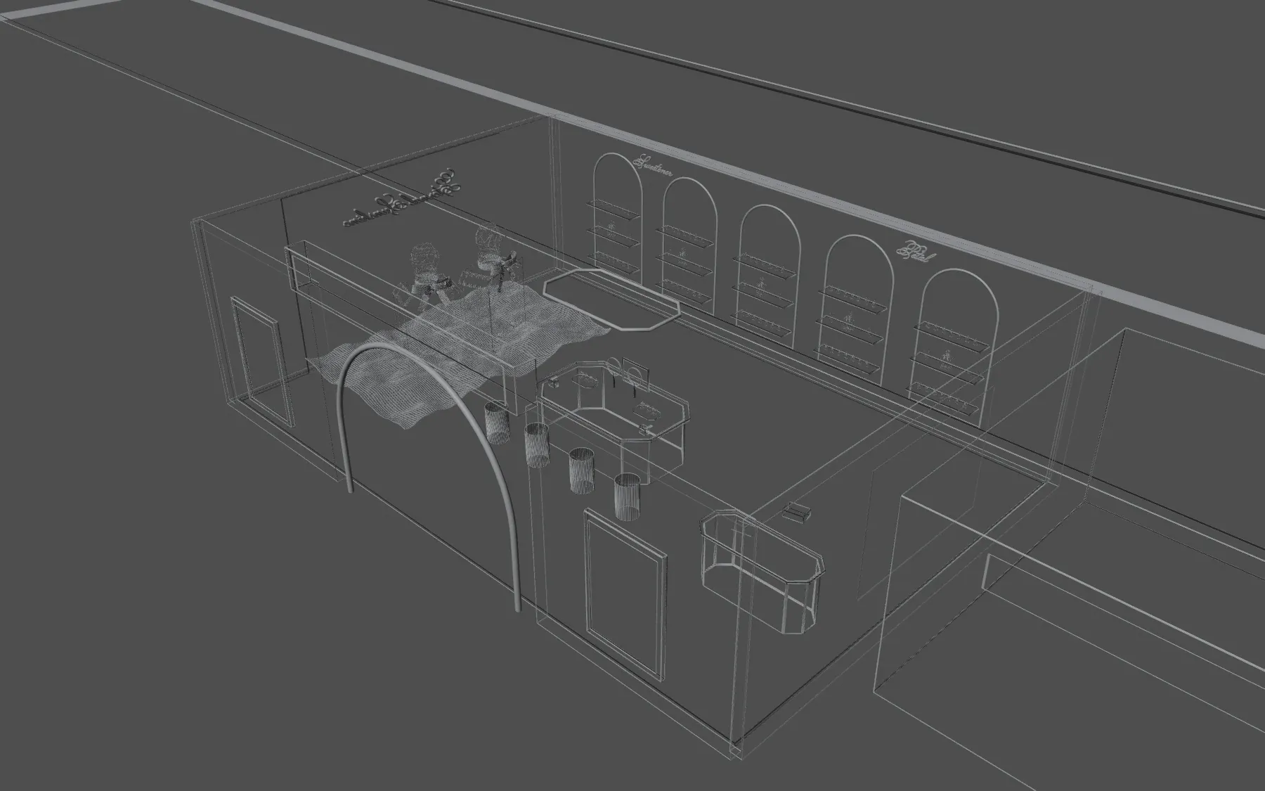 Blender wireframe: the pop-up store from above