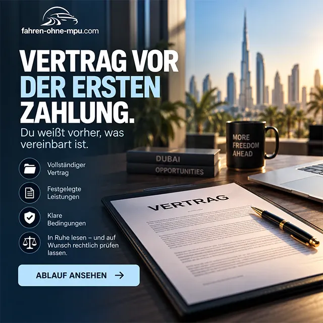 Wave two: “Vertrag vor der ersten Zahlung”, a contract on the desk