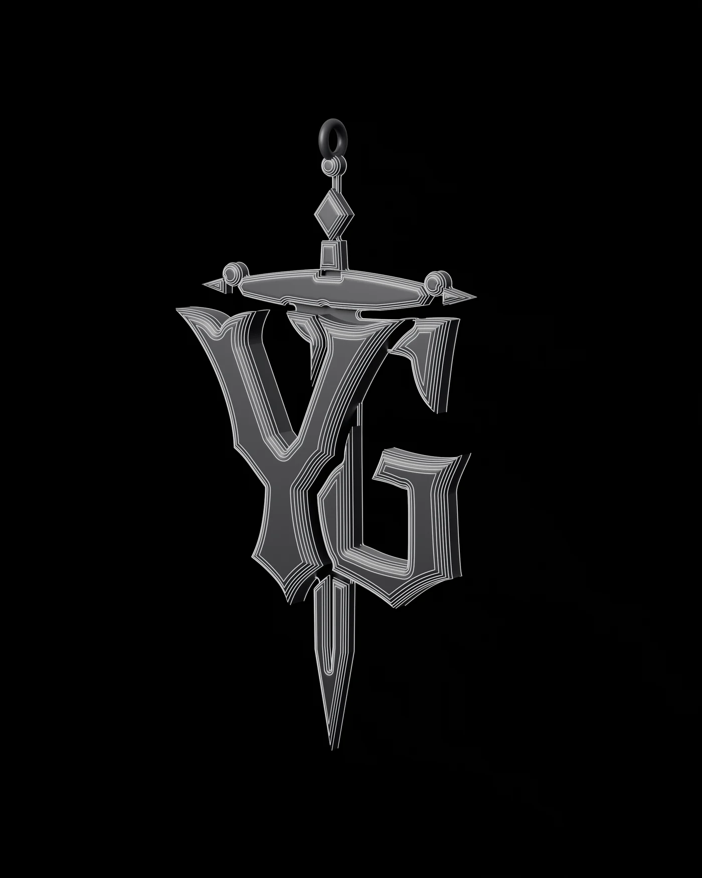Structure render of the mark: the edges and bevels